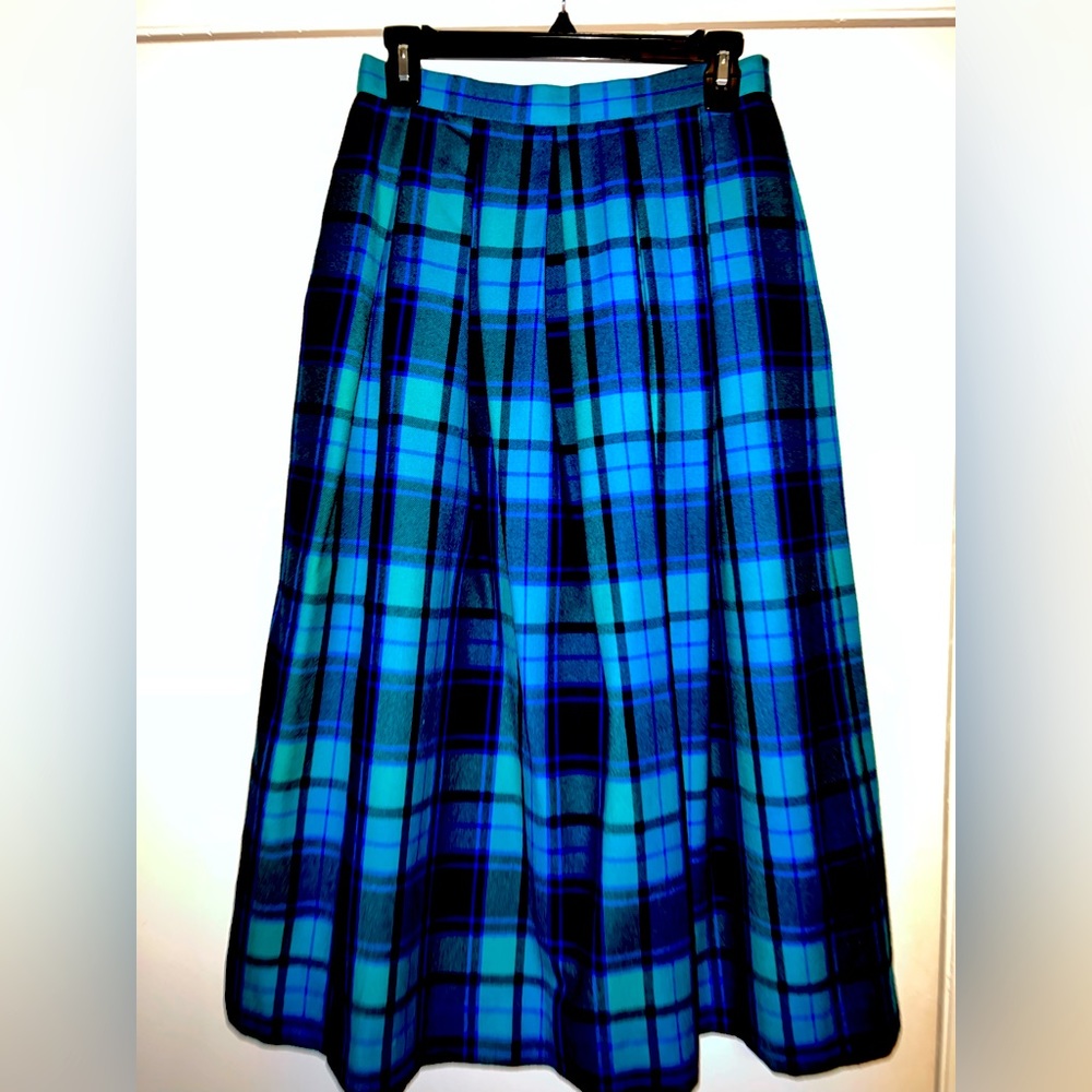 Vtg Hathaway Skirt Plaid Tartan Colorful 100% Wool Fit & Flare Sz 12